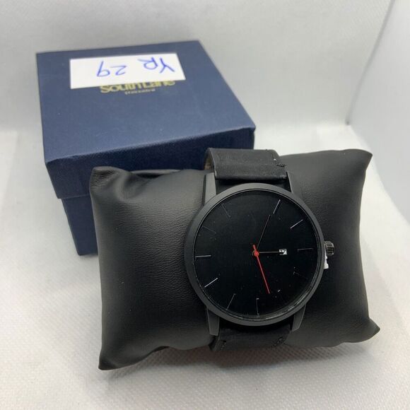 South Lane SS20-dr1-4332 Black Leather Analog Dial Quartz Genuine Watch YR29 - Picture 1 of 11